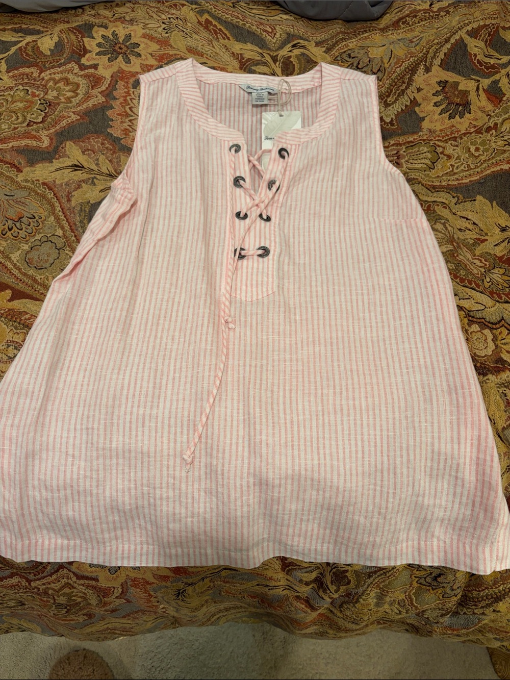 Tommy Bahama Pink Striped Lace-Up Sleeveless Tunic